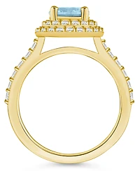 Macy's Aquamarine and Diamond Accent Halo Ring 14K Yellow Gold