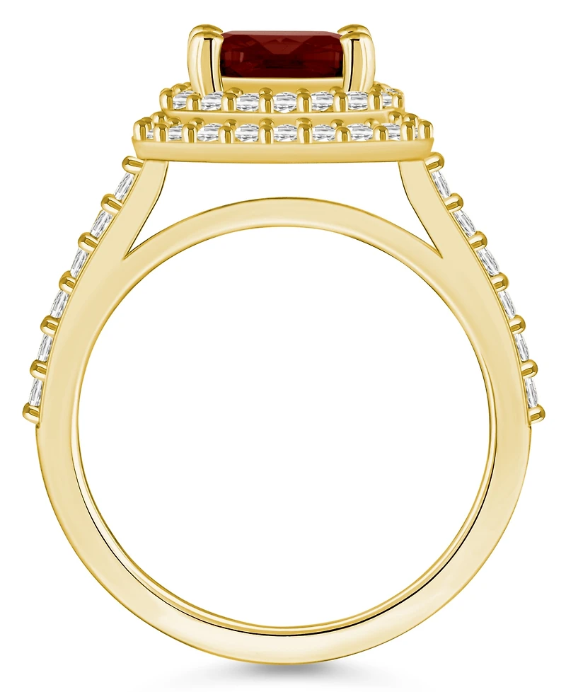 Macy's Garnet and Diamond Accent Halo Ring 14K Yellow Gold