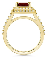 Macy's Garnet and Diamond Accent Halo Ring 14K Yellow Gold
