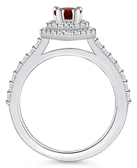 Macy's Garnet and Diamond Accent Halo Ring 14K White Gold