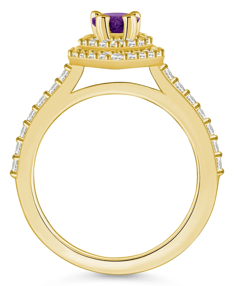 Macy's Amethyst and Diamond Accent Halo Ring 14K Yellow Gold