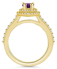 Macy's Amethyst and Diamond Accent Halo Ring 14K Yellow Gold