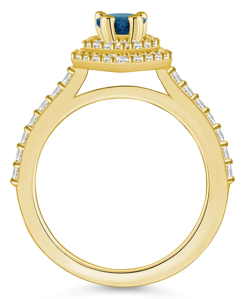 Macy's London Blue Topaz and Diamond Accent Halo Ring 14K Yellow Gold