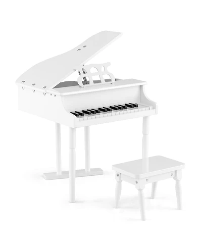Costway 30 Key Classical Kids Piano Wooden Musical Instrument Toy w/ Stand & Stool