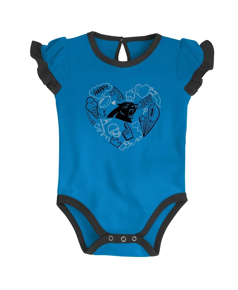 Newborn and Infant Boys and Girls Black, Blue Carolina Panthers Too Much Love Two-Piece Bodysuit Set
