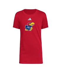 Big Boys adidas Red Kansas Jayhawks 2023 Sideline Locker Room Logo Fresh T-shirt