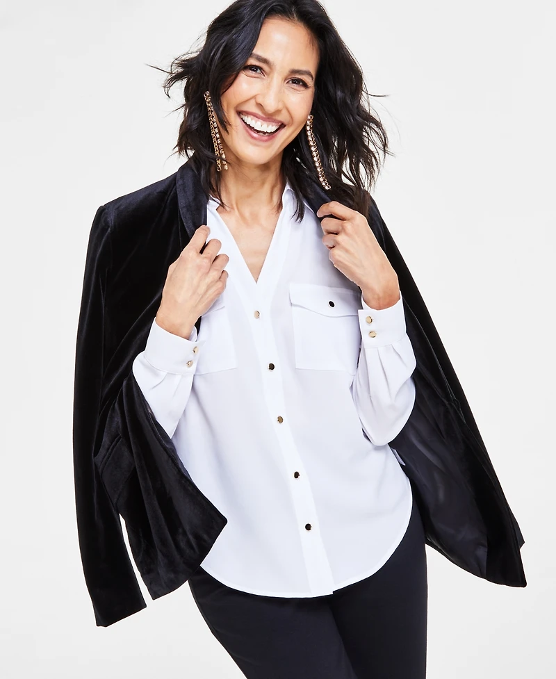 I.n.c. International Concepts Women's Collared Button-Down Blouse, Created for Macy's
