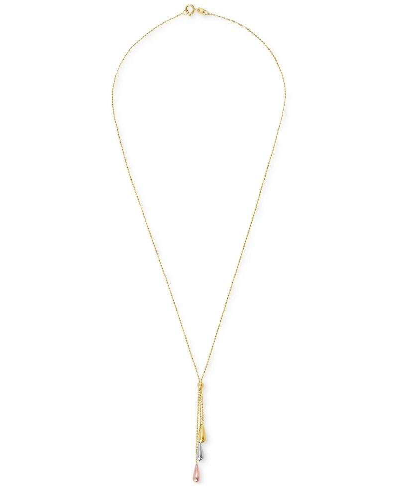 Tri-Gold Lariat Necklace in 14k Gold, White Gold and Rose Gold