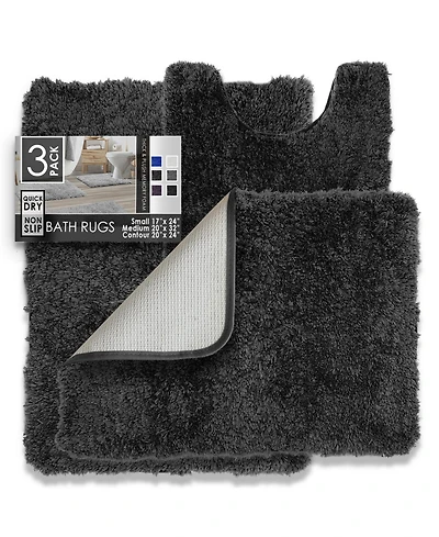 3 Piece Ultra Soft Non Slip Shaggy Bath Rug - Small, Medium & Contour