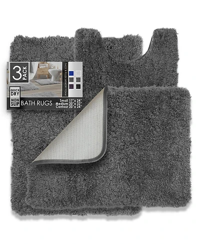 3 Piece Ultra Soft Non Slip Shaggy Bath Rug - Small, Medium & Contour