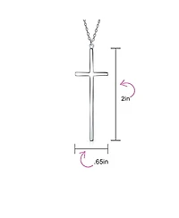 Bling Jewelry Modern Elongated Simple Basic Long Flat Thin Delicate Religious Latin Cross Pendant Necklace Rose Gold Plated .925 Sterling Silver