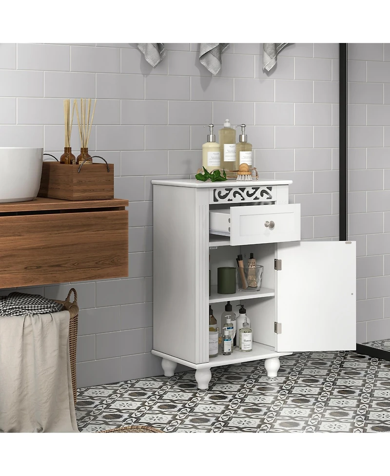 Bathroom Floor Cabinet Side Storage Organizer with 1 Drawer & Adjustable Shelf