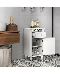Bathroom Floor Cabinet Side Storage Organizer with 1 Drawer & Adjustable Shelf