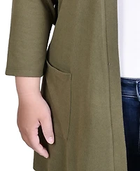 Ny Collection Plus Size 3/4 Sleeve Two Pocket Cardigan Sweater