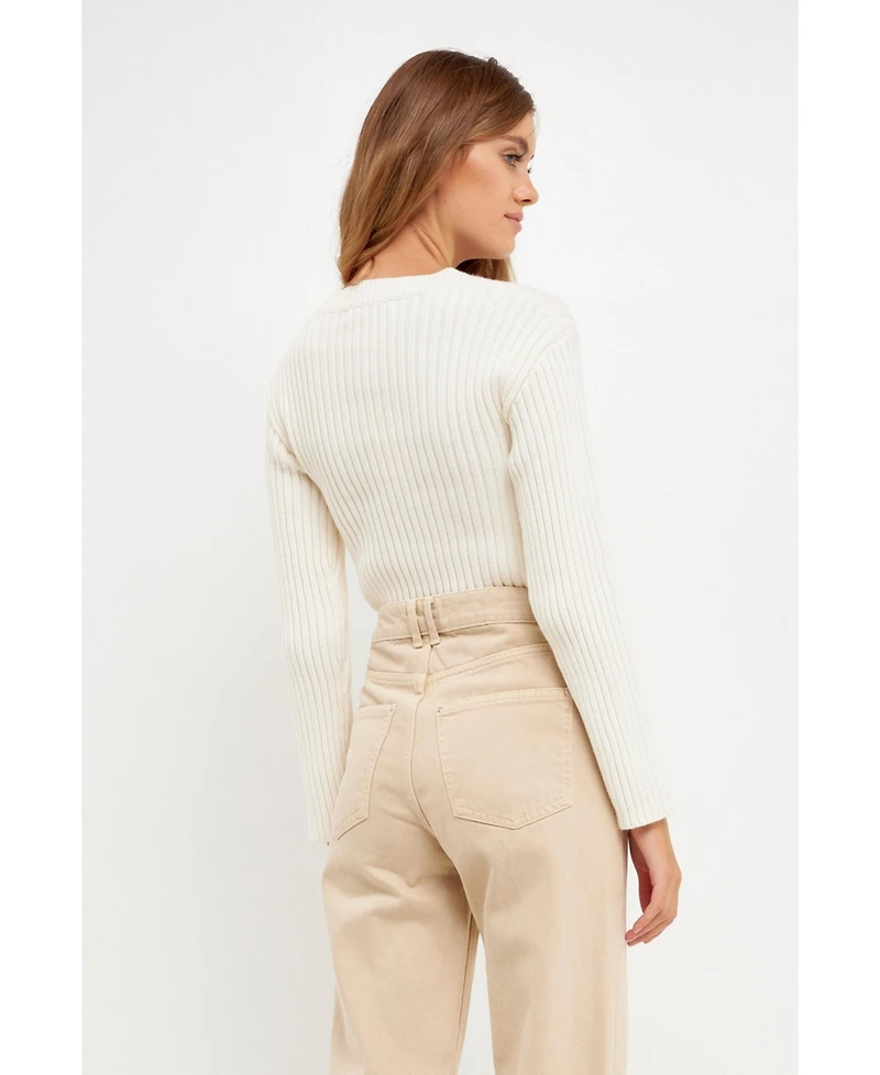English Factory Women's Cropped Ribbed Knit Sweater