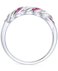 Emerald (1/5 ct. t.w.) & Diamond (1/5 ct. t.w.) Swirl Band in Sterling Silver (Also in Ruby & Sapphire)