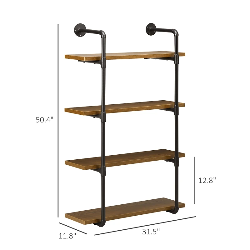Homcom Industrial Multi-Tier Shelf Wall-Mounted Floating Shelf Utility Bookcase