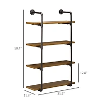 Homcom Industrial Multi-Tier Shelf Wall-Mounted Floating Shelf Utility Bookcase