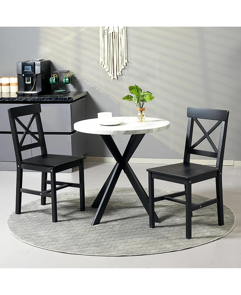 Homcom Wooden Farmhouse Dining Chairs Set of 2 with Cross Back,