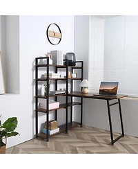Homcom 5 Tier Versatile L-Shaped Computer Desk, Writing Table with Display Shelves and Metal Frame, Space-Saving for Study, Home Office, Walnut