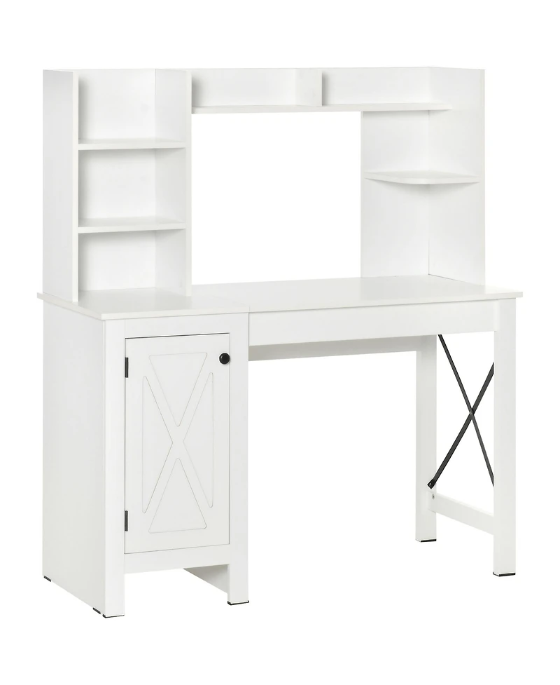 Homcom Farmhouse Computer Desk with Hutch and Cabinet, Home office Desk with Storage, for Study, White