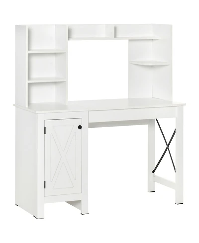 Homcom Farmhouse Computer Desk with Hutch and Cabinet, Home office Desk with Storage, for Study, White