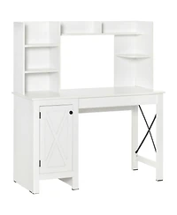 Homcom Farmhouse Computer Desk with Hutch and Cabinet, Home office Desk with Storage, for Study, White
