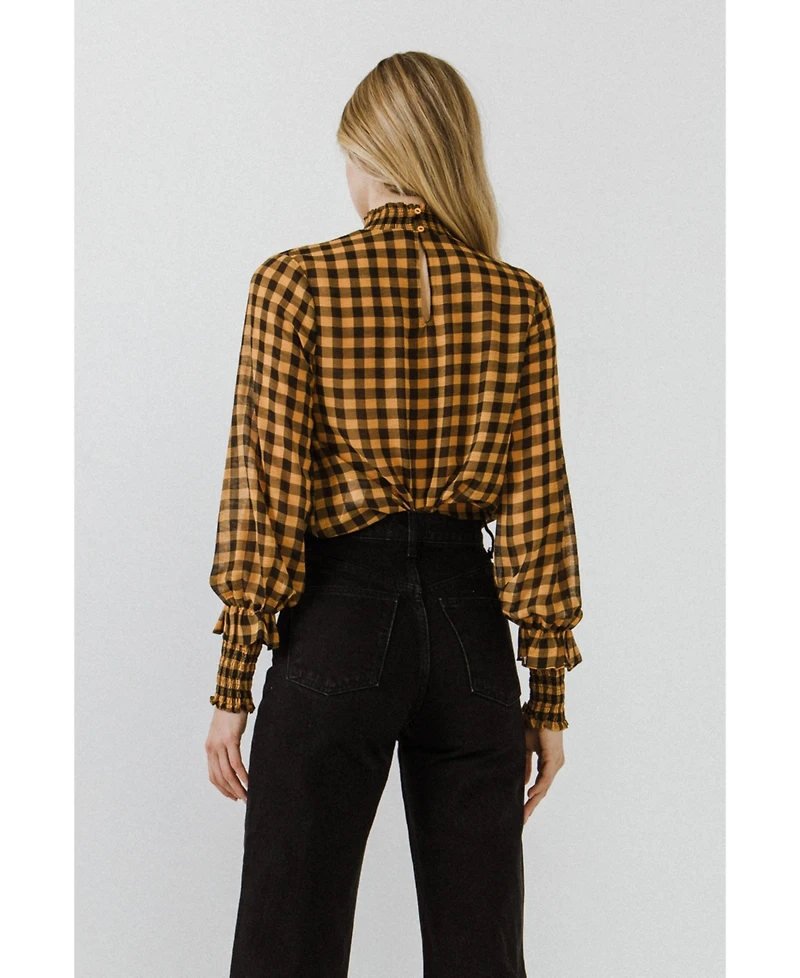 English Factory Women's Checker Blouse with Mock Neck