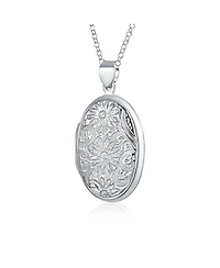 Bling Jewelry Embossed Sunflower Photo Oval Lockets That Hold Pictures Sterling Silver Locket Necklace