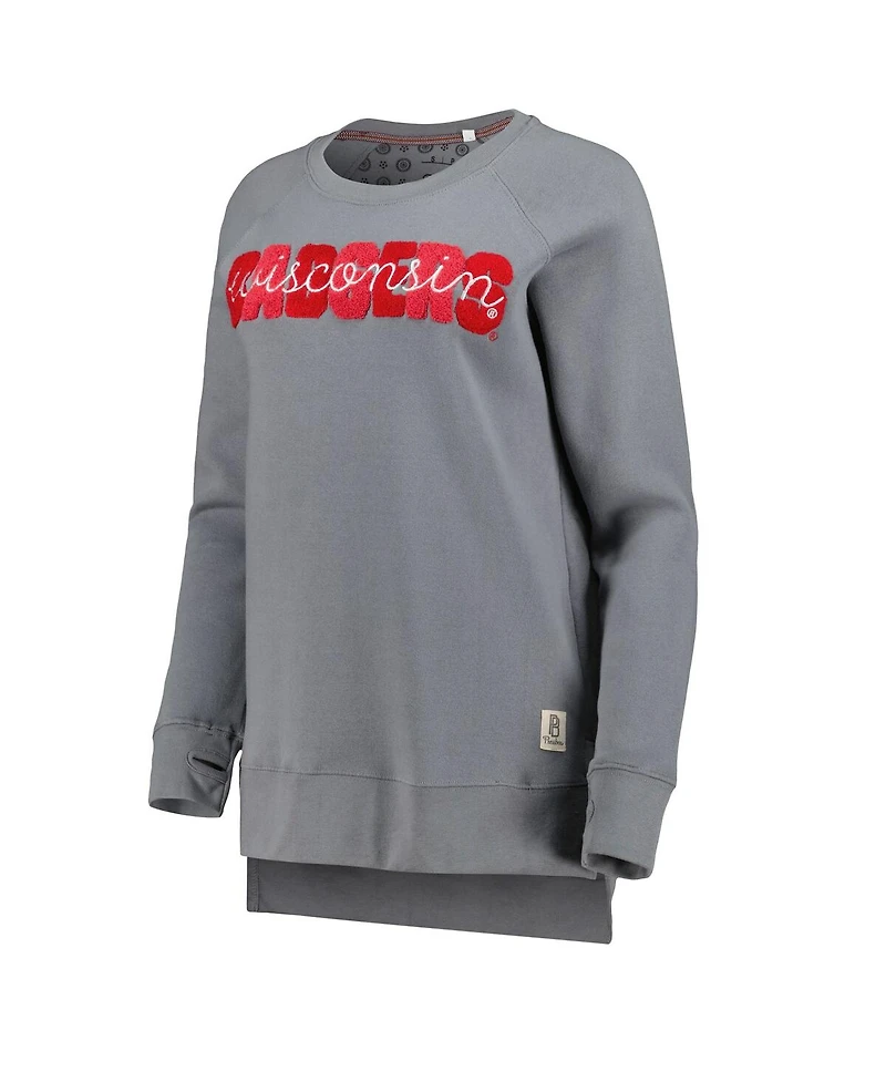 Women's Pressbox Gray Wisconsin Badgers Pinehurst Chenille Raglan Pullover Sweatshirt