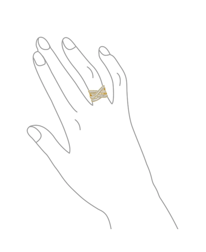 Bling Jewelry Pave Cz Crossover Criss Cross Costume Faux Stacking Wide Statement Cocktail 4 Row Baguette Multi Band Ring 14KGold Plated