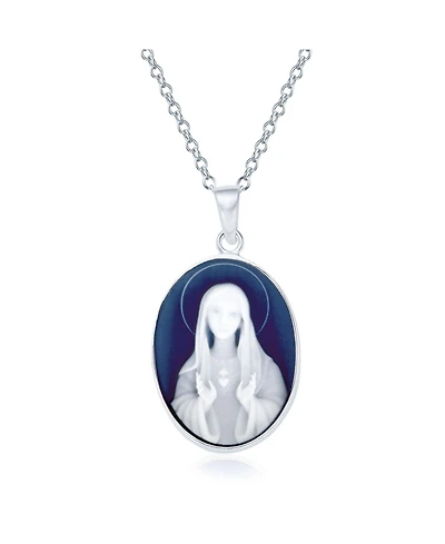 Bling Jewelry Blue Cz Miraculous Our Lady Of Guadalupe Oval Virgin Mary Cameo Pendant Necklace Sterling Silver