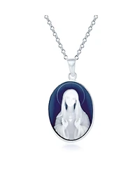 Bling Jewelry Blue Cz Miraculous Our Lady Of Guadalupe Oval Virgin Mary Cameo Pendant Necklace Sterling Silver