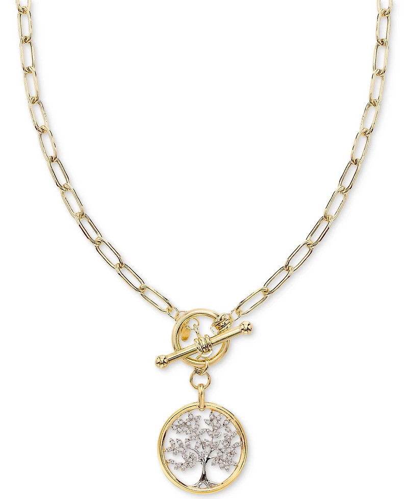 Diamond Family Tree Paperclip Link 18" Toggle Necklace (1/5 ct. t.w.) in Sterling Silver & 14k Gold-Plate