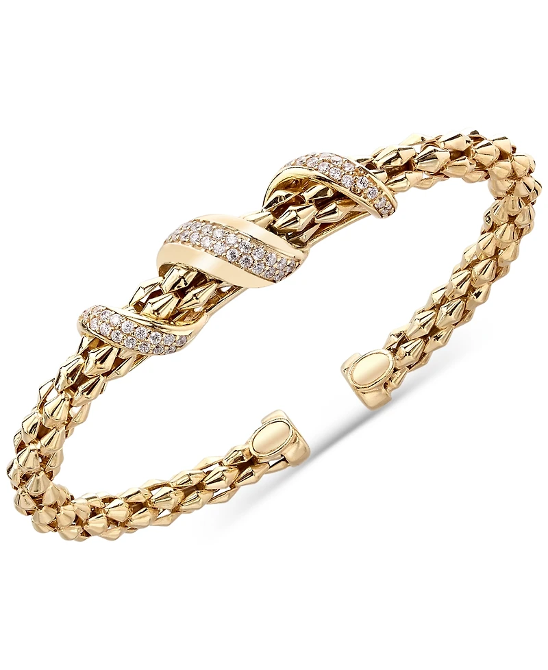 Diamond Pave Twist Pyramid Link Cuff Bracelet (5/8 ct. t.w.) in 14k Gold-Plated Sterling Silver