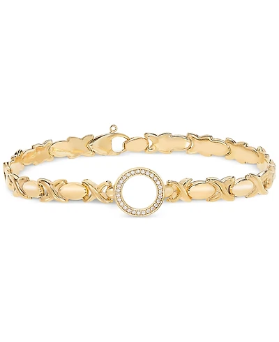 Diamond Circle Stampato Link Bracelet (1/6 ct. t.w.) in 14k Gold-Plated Sterling Silver