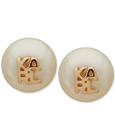 Karl Lagerfeld Paris Women's Imitation-Pearl Logo Stud Earrings
