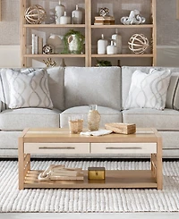 Biscayne 48" Wood with Travertine Insert Rectangle Cocktail Table