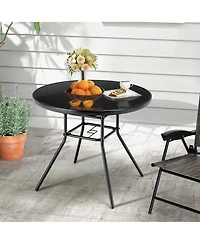 Costway 34 Inch Patio Dining Table Round Tempered Glass Tabletop with 1.5'' Umbrella Hole