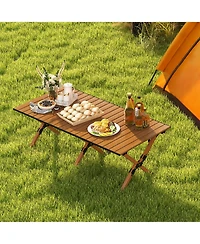 Folding Aluminum Camping Table with Carry Bag Roll-Up Picnic Table with Wood Grain