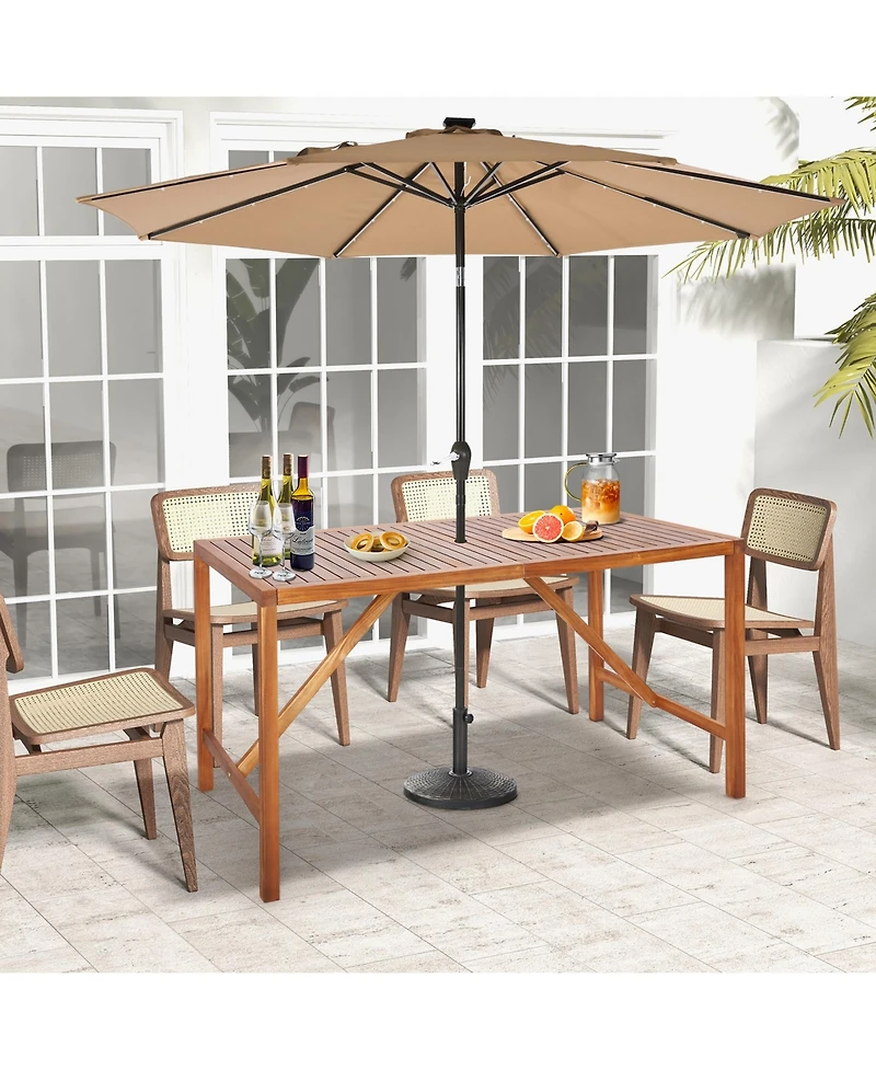 Costway Patio Rectangle Acacia Wood Dining Table Spacious Slatted