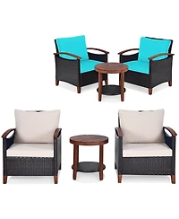 3PCS Patio Wicker Sofa Set Acacia Wood Frame