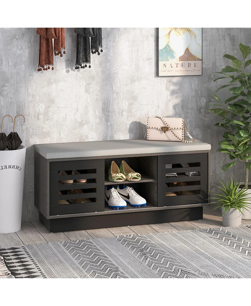 Shoe Storage Bench with Cushion Organizer Rack Entryway