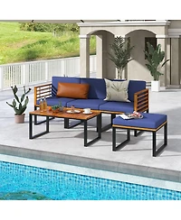 Costway 5 Piece Patio Chair Set, Acacia Wood Chair Set with Ottoman & Coffee Table