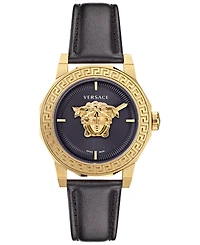 Versace Women's Swiss Medusa Deco Black Leather Strap Watch 38mm