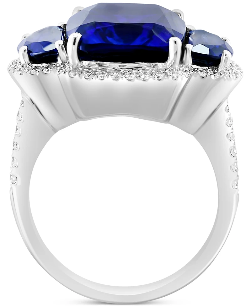 Effy Lab Grown Sapphire (10-3/8 ct. t.w.) & Diamond (1/3 Halo Statement Ring 14k Gold (Also Ruby Emera