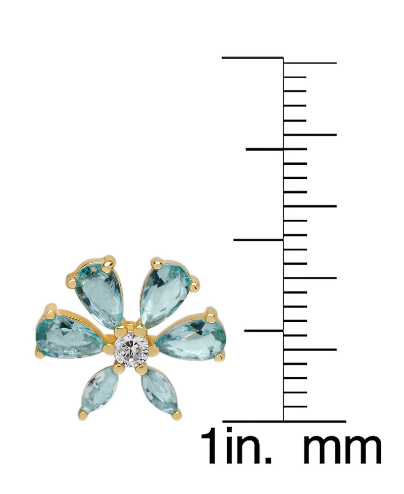 Lab-Grown Aquamarine (1-7/8 ct. t.w.) & Lab-Grown White Sapphire (1/5 ct. t.w.) Flower Stud Earrings in 14k Gold-Plated Sterling Silver