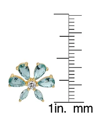 Lab-Grown Aquamarine (1-7/8 ct. t.w.) & Lab-Grown White Sapphire (1/5 ct. t.w.) Flower Stud Earrings in 14k Gold-Plated Sterling Silver