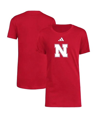 Big Boys adidas Scarlet Nebraska Huskers 2023 Sideline Locker Room Logo Fresh T-shirt