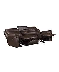 White Label Calico 89" Double Reclining Sofa with Center Drop-Down Cup Holders, Power Outlets